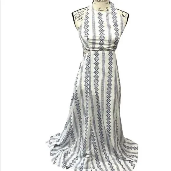 Hommage LA Dress Womens Medium Bohemian Blue Halter Maxi Ladies Cut Out Backless - Picture 13 of 15